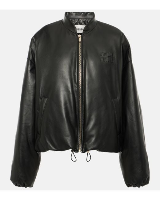 Miu Miu Black Leather Bomber Jacket