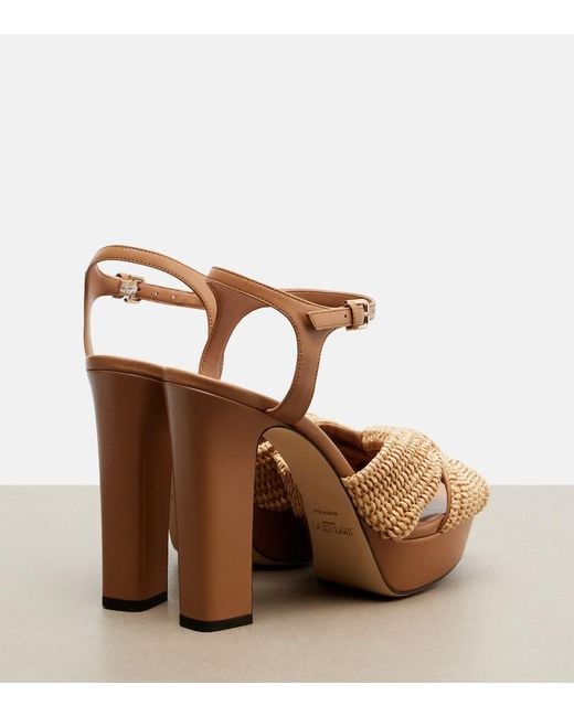 Jimmy Choo Brown Heloise Raffia And Leather Sandals
