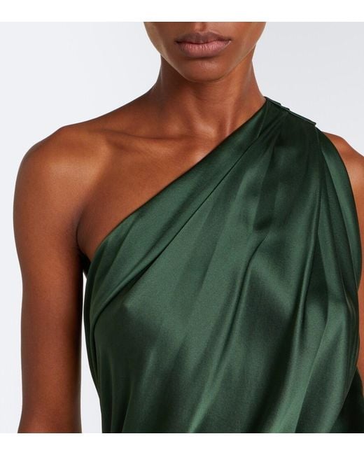 The Sei Green Draped One-Shoulder Silk Satin Gown