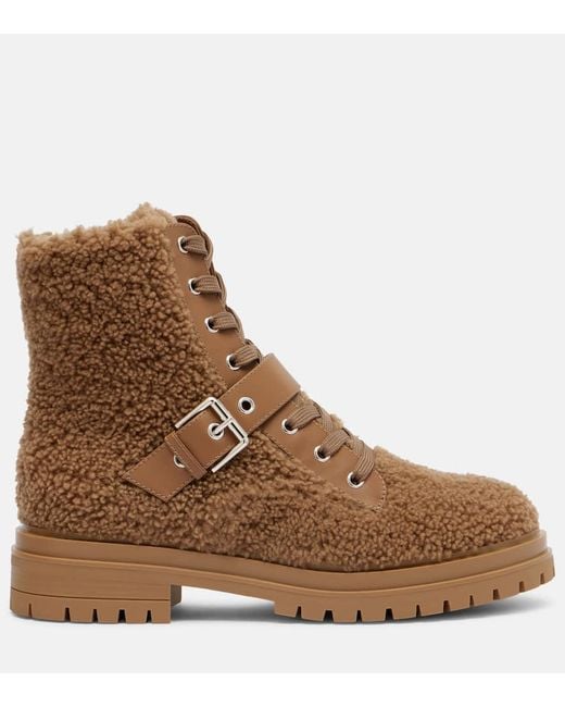 Gianvito Rossi Brown Leather-Trimmed Shearling Lace-Up Boots