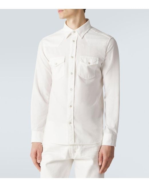 Tom Ford White Cotton Corduroy Western Shirt for men