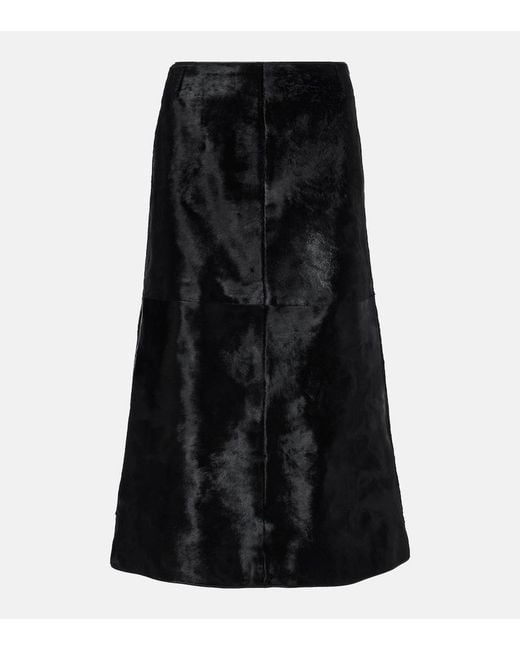 Totême Black Paneled Calf Hair Midi Skirt