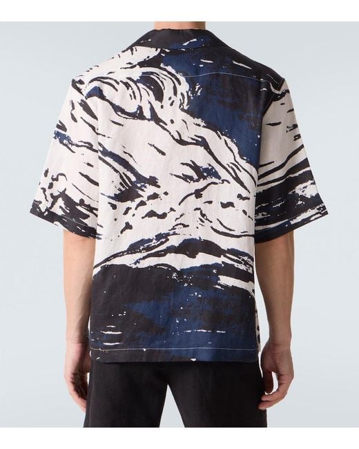 Commas Blue Printed Linen Bowling Shirt for men