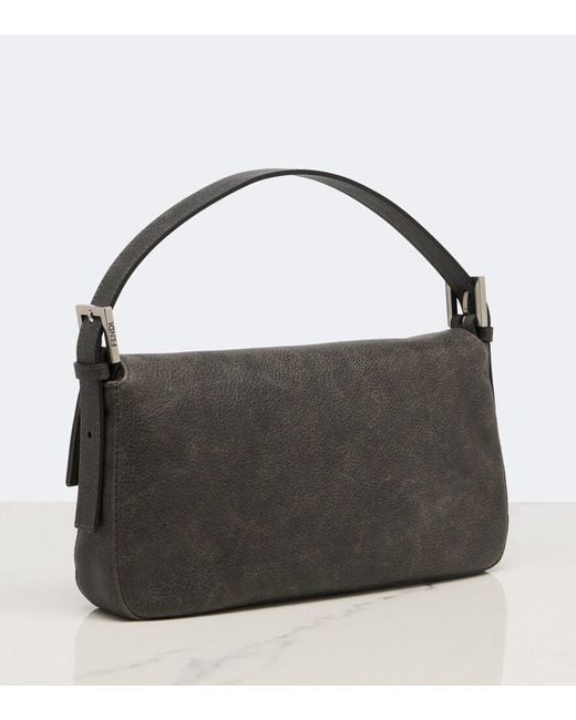 Fendi Black Baguette Biker Small Leather Shoulder Bag