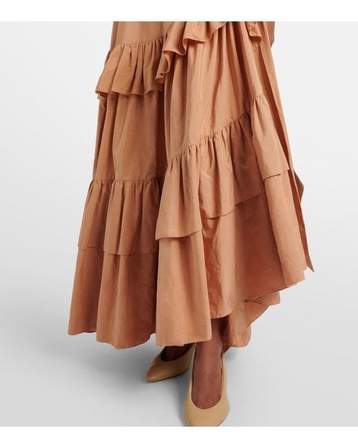 Chloé Brown Asymmetric Ruffled Cotton Maxi Skirt