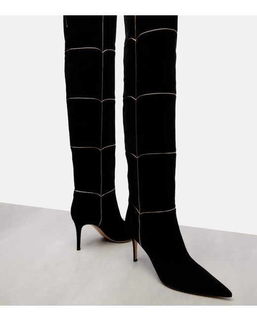 Gianvito Rossi Black Cuissard 85 Suede Knee-High Boots