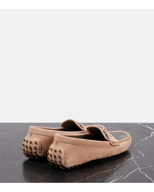 Brunello Cucinelli Pink Mokassins Monili Aus Veloursleder