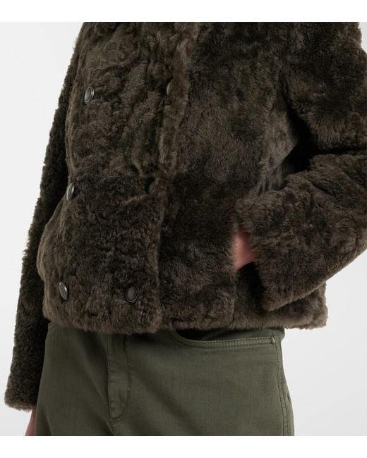 Brunello Cucinelli Green Cropped Double-Breasted Shearling Jacket