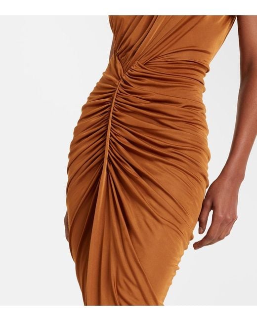 Rick Owens Brown Lilies Avra Ruched One-Shoulder Gown