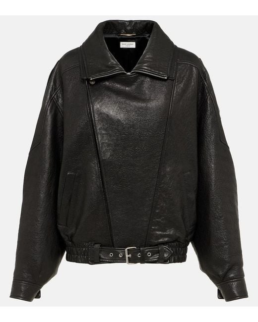 Saint Laurent Black Oversize-Bomberjacke Aus Leder