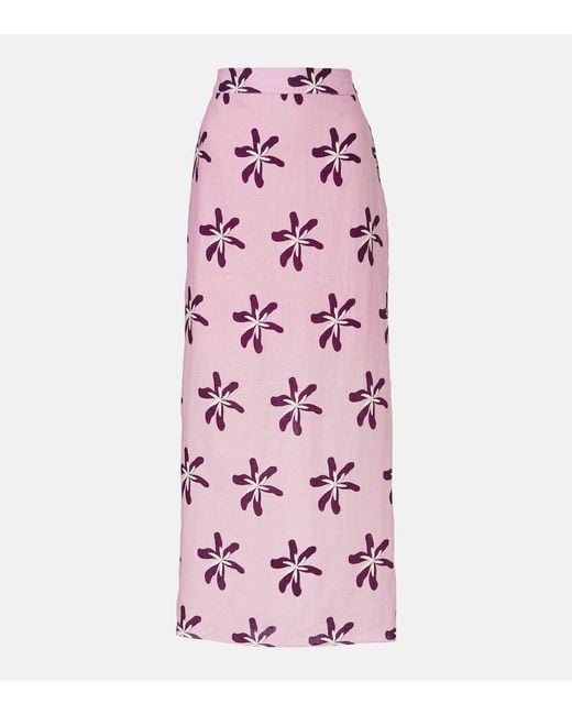 Cala De La Cruz Pink Magda Floral Linen Maxi Skirt