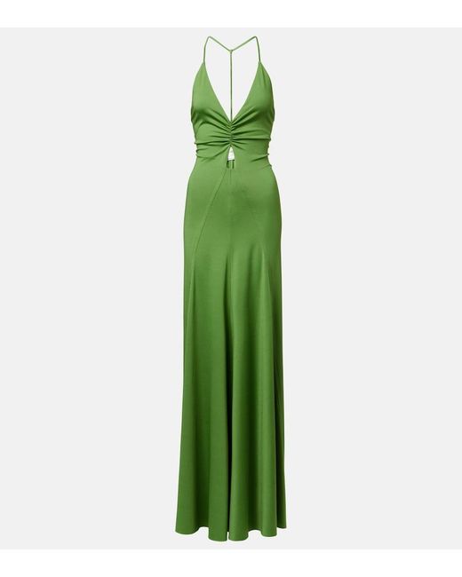 Victoria Beckham Green Ruched Cutout Jersey Gown