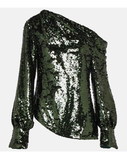 Jonathan Simkhai Green Alice Sequined One-shoulder Top
