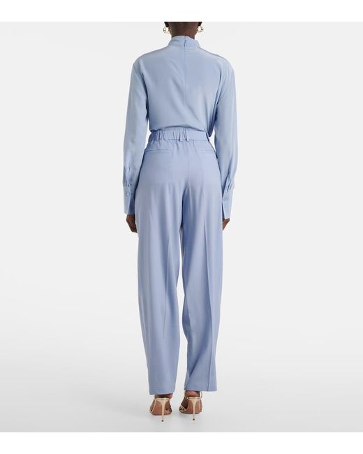 Joseph Blue Bucklel Wool Crepe Wide-Leg Pants