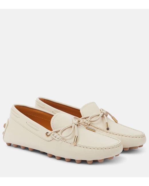 Tod's White Gommino Bubble Leather Loafers