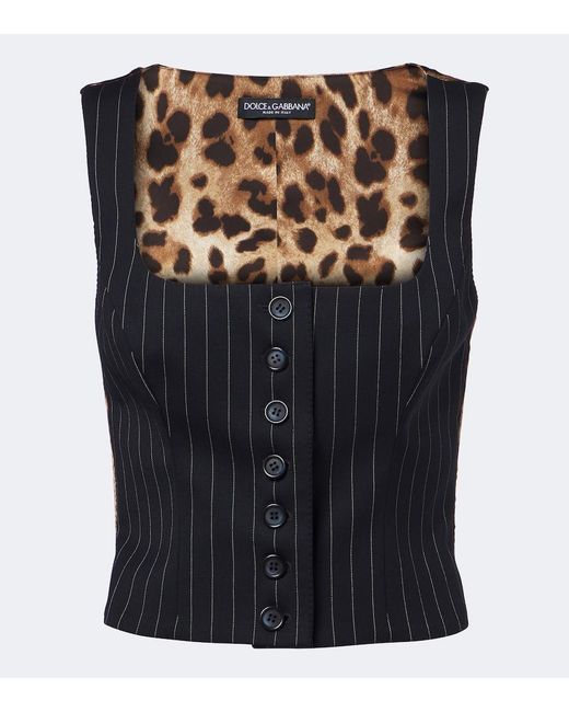 Dolce & Gabbana Black Pinstriped Wool-Blend Vest