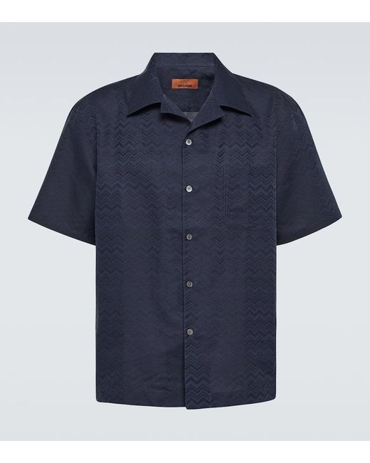 Camisa bowling de algodon y lino en zigzag Missoni de hombre de color Blue