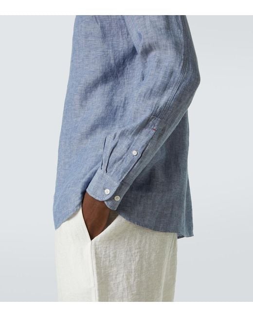 Orlebar Brown Blue Justin Linen Chambray Shirt for men