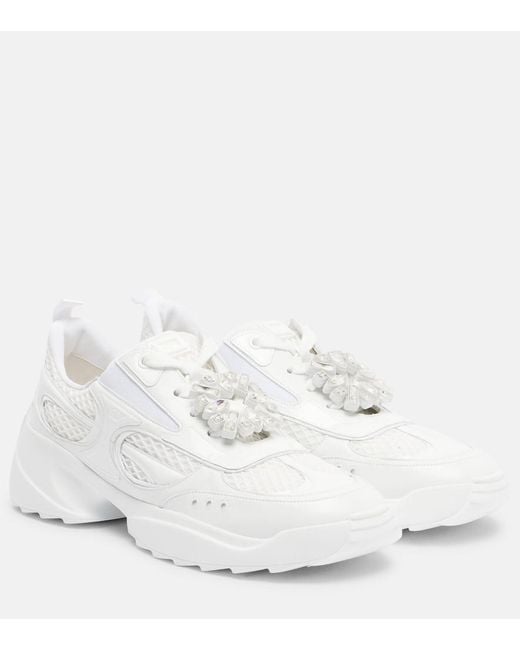 Roger Vivier White Viv' On The Run Leather-Trimmed Sneakers