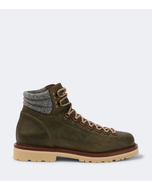 Brunello Cucinelli Brown Leather Lace-Up Boots for men