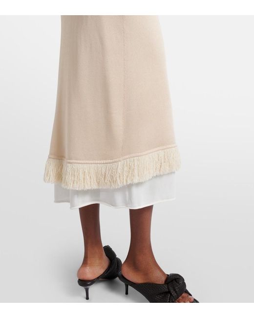 Bottega Veneta Natural Layered Knitted Silk Midi Skirt