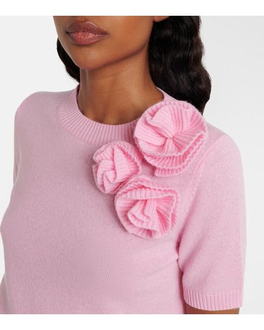 Jardin Des Orangers Pink Floral-Applique Wool And Cashmere Sweater