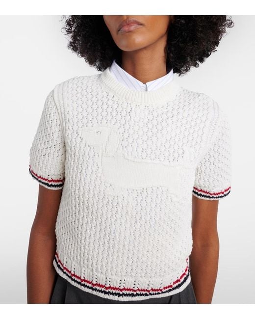 Thom Browne White Jacquard Cotton Sweater