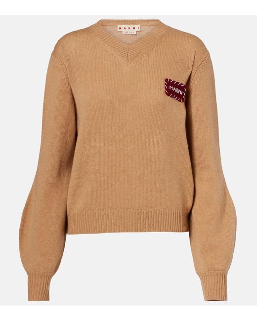 Marni Natural Patch-Applique Cashmere Sweater