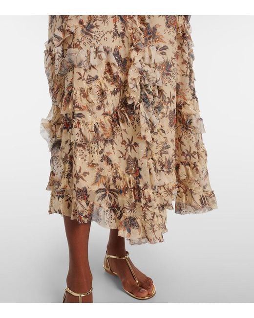 Ulla Johnson Natural Adele Printed Silk-Blend Chiffon Midi Skirt