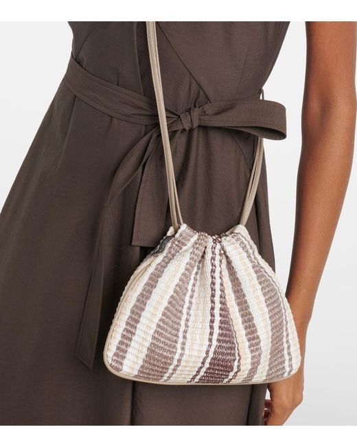Brunello Cucinelli Metallic Mellow Small Striped Crossbody Bag