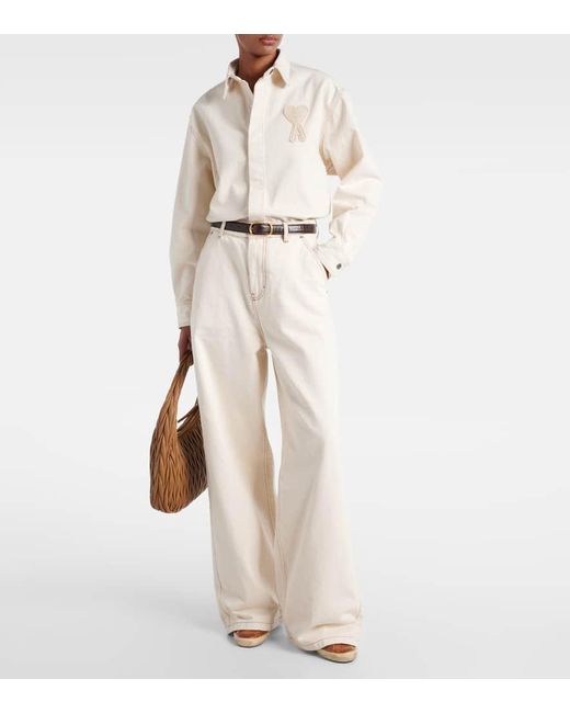 Jeans A Gamba Larga A Vita Alta di AMI in Natural