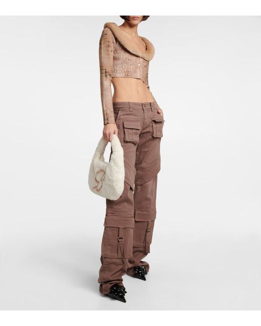 Blumarine Brown Faux Fur-trimmed Cropped Cardigan