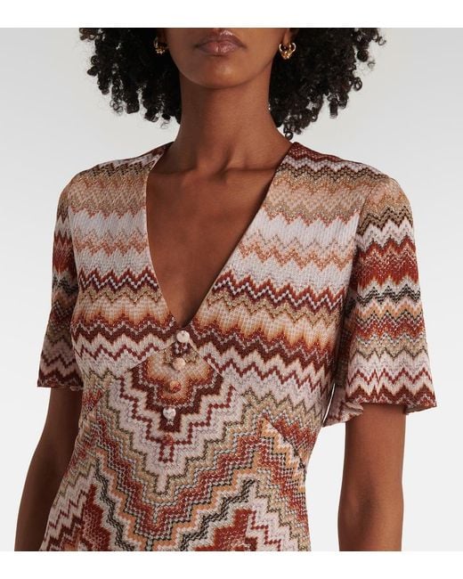 Abito Lungo Svasato Con Motivo Zig Zag Seghettato Lamé Missoni de color Multicolor