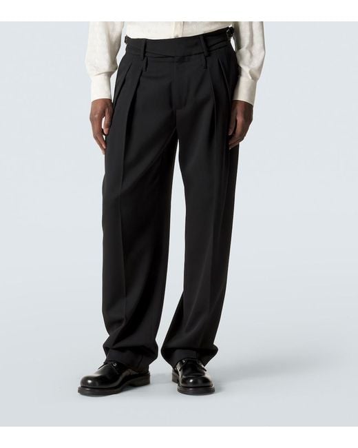 Dolce & Gabbana Blue Virgin Wool Gabardine Wide-Leg Pants for men