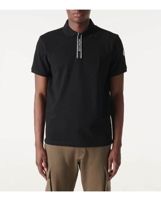 Moncler Black Logo-appliquéd Grosgrain-trimmed Cotton-piqué Polo Shirt for men
