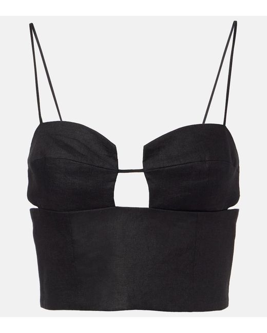 Cala De La Cruz Black Imperia Cutout Linen Crop Top
