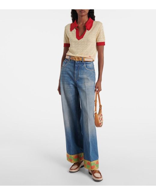 Valentino Blue High-Rise Wide-Leg Jeans