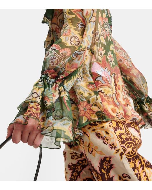 Etro Multicolor Printed Ruffled Silk Blouse