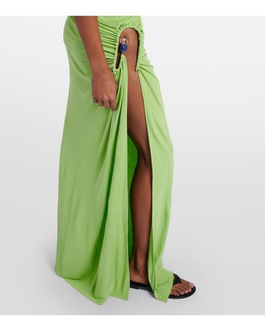 Christopher Esber Green Cutout Embellished Draped Maxi Dress