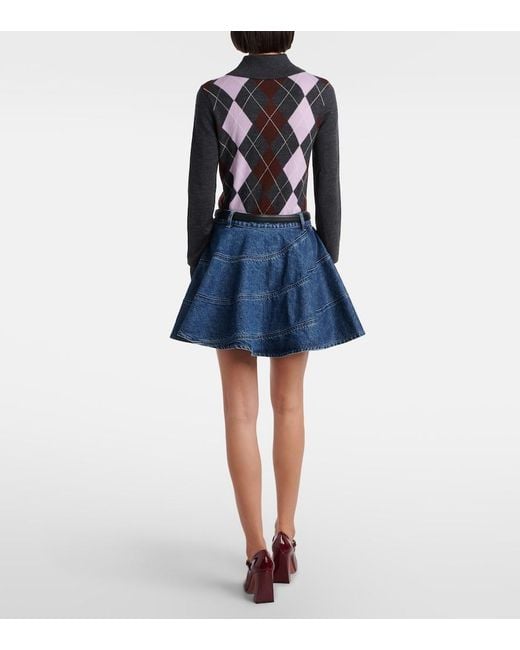 Minifalda De Denim Con Cinturon Self-Portrait de color Blue