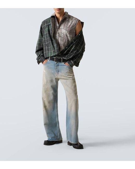 Acne Green Checked Layered Cotton Poplin Shirt for men