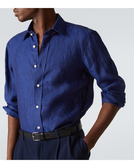 Rubinacci Blue Linen Shirt for men