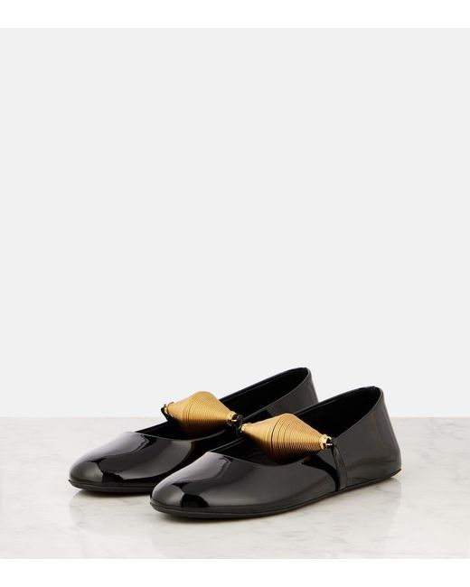 Alaïa Black Patent Leather Strap Ballet Flats
