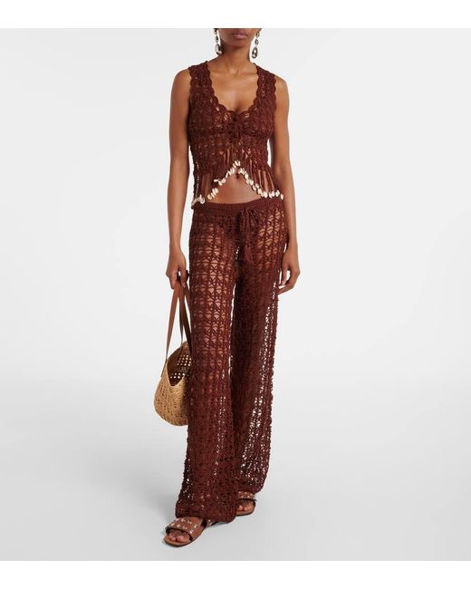 Pantalones Anchos De Croche De Algodon Anna Kosturova de color Brown