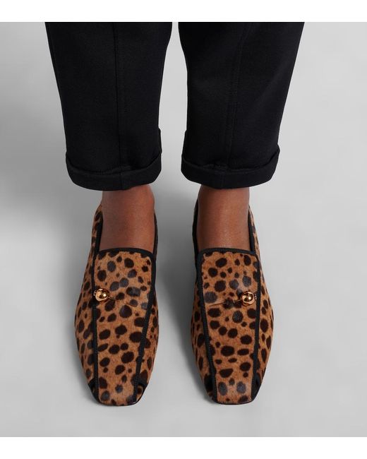 Herbert Levine Brown Showtime Leopard-Print Calf Hair Loafer Pumps