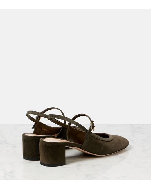 Gianvito Rossi Brown Leather-Trimmed Suede Slingback Pumps