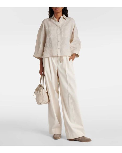 Camisa de lino adornada Brunello Cucinelli de color White