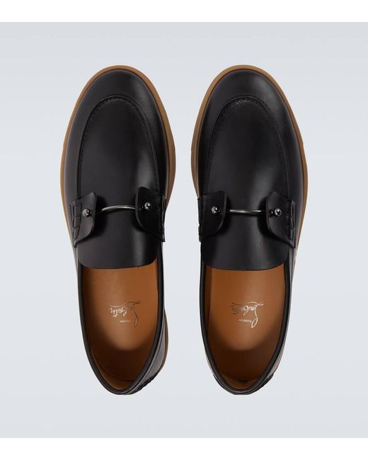 Christian Louboutin Black Chambeliboat Leather Slip-On Shoes for men
