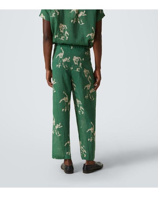Bode Green Football Linen Pajama Pants for men