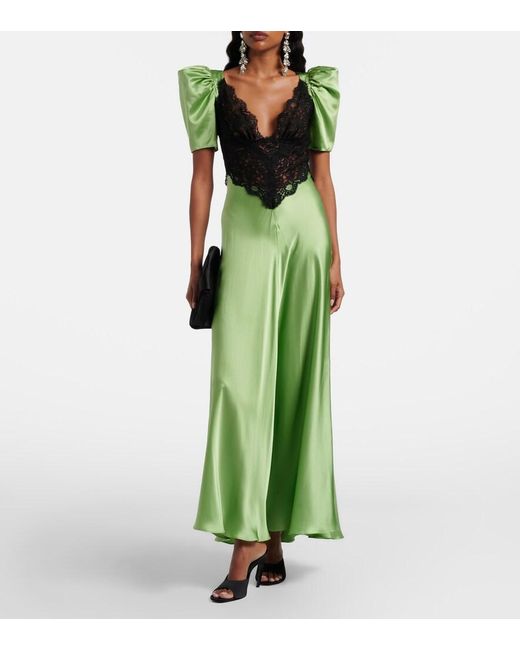 Rodarte Green Lace-Trimmed Silk Cocktail Dress